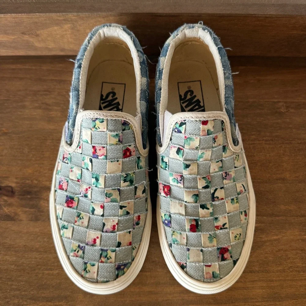 Vans Sneakers Womens 5.5 Slip-On Stackform Woven Floral Denim Platform Shoes